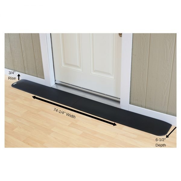 ADA Compliant Rubber Threshold Ramp: 3/4" Rise x  74-1/4" Wide x 6-1/2" Depth - 2 pc assembly